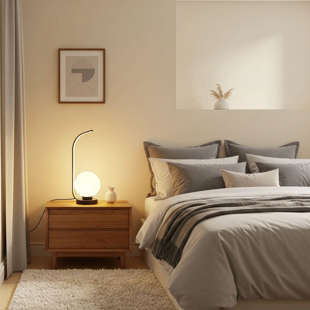 Habitación con lámpara LED creando ambiente acogedor